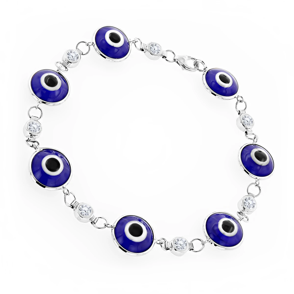Evil Eyes 14K White Gold Diamond Evil Eye Bracelet Blue .70ct 3 Evil Eyes 14K White Gold Diamond Evil Eye Bracelet Blue .70ct