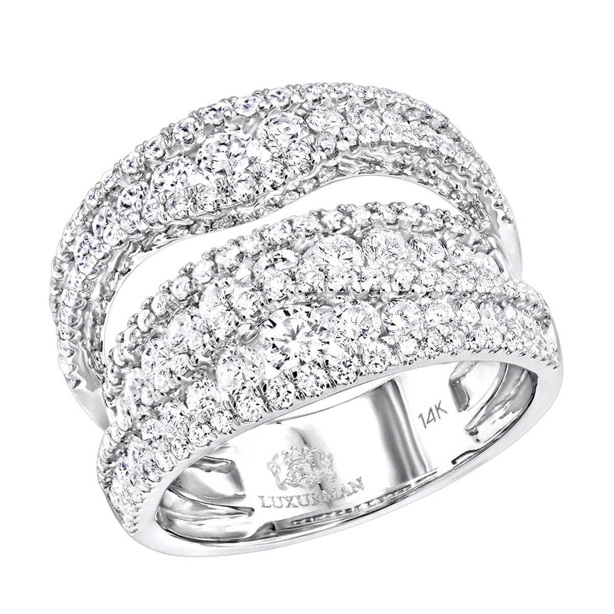 Exquisite 14K White Gold Diamond Cocktail Ring For Women By Luxurman 2.75ct 3 Exquisite 14K White Gold Diamond Cocktail Ring For Women By Luxurman 2.75ct