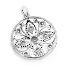 Ladies Diamond Medallion Flower Pendant 0.12ct 10K White Gold -H'Hen Sale Store flower jewelry ladies diamond medallion pendant 012ct 10k backwh