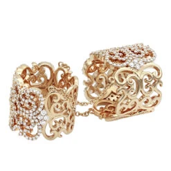 Unique Full Finger Articulated Chain Linked Diamond Double Ring For Women 14K Rose Gold -H'Hen Sale Store full finger articulated chain linked diamond double ring for women 14k gold backro