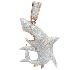 Large Fully Paved Diamond Shark Pendant For Men 10K Yellow Gold Jaws Charm 1.5ct -H'Hen Sale Store fully paved diamond shark pendant for men in 10k gold by luxurman 15ct ro