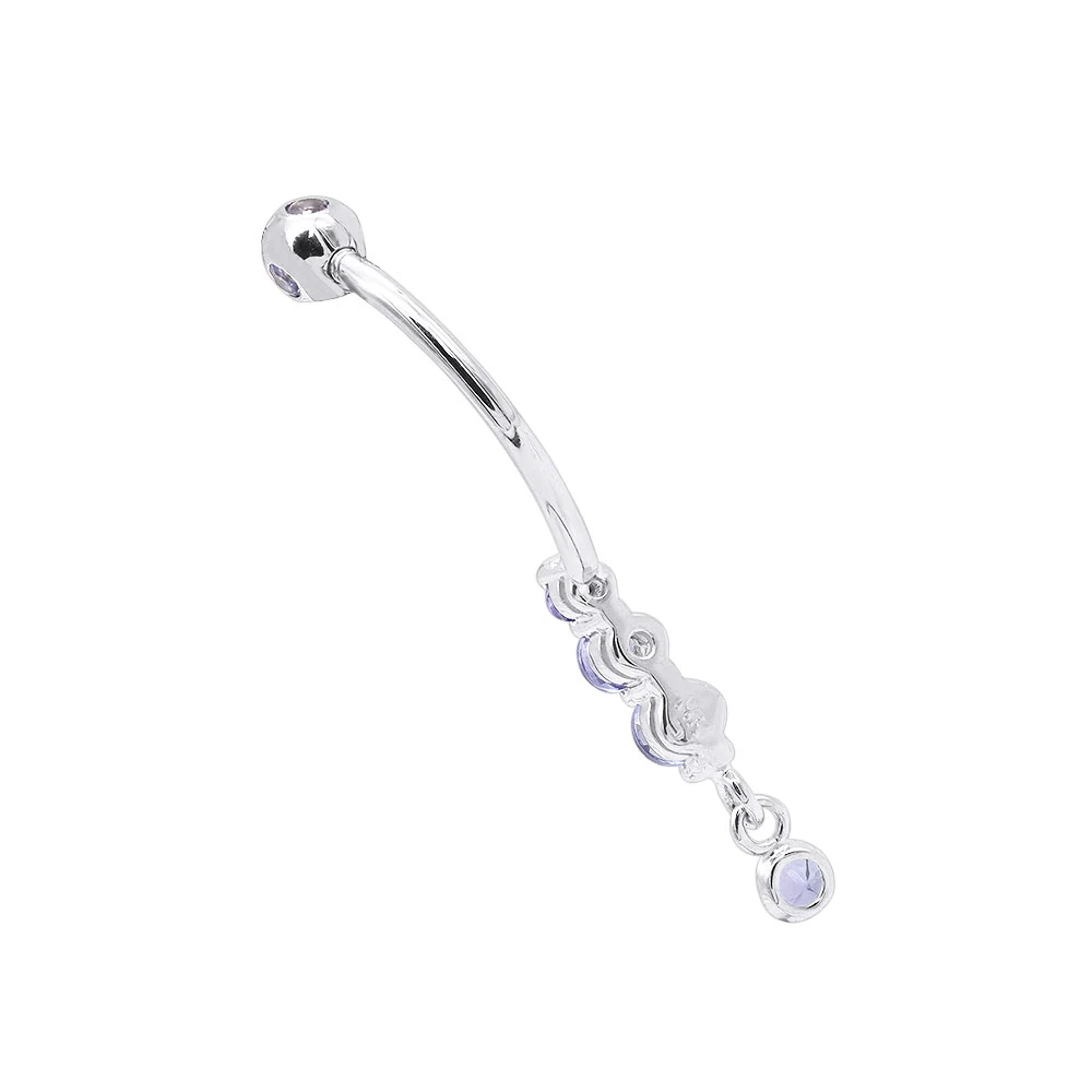 Gemstone Body Jewelry 14K White Gold Dangling Belly Button Ring 0.4ct Tanzanites 6 Gemstone Body Jewelry 14K White Gold Dangling Belly Button Ring 0.4ct Tanzanites - Image 4