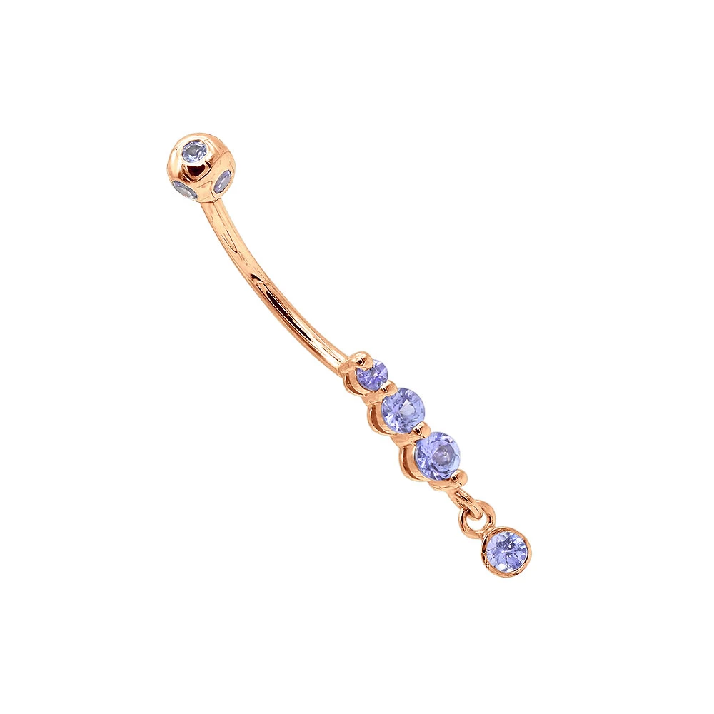Gemstone Body Jewelry 14K White Gold Dangling Belly Button Ring 0.4ct Tanzanites 5 Gemstone Body Jewelry 14K White Gold Dangling Belly Button Ring 0.4ct Tanzanites - Image 3