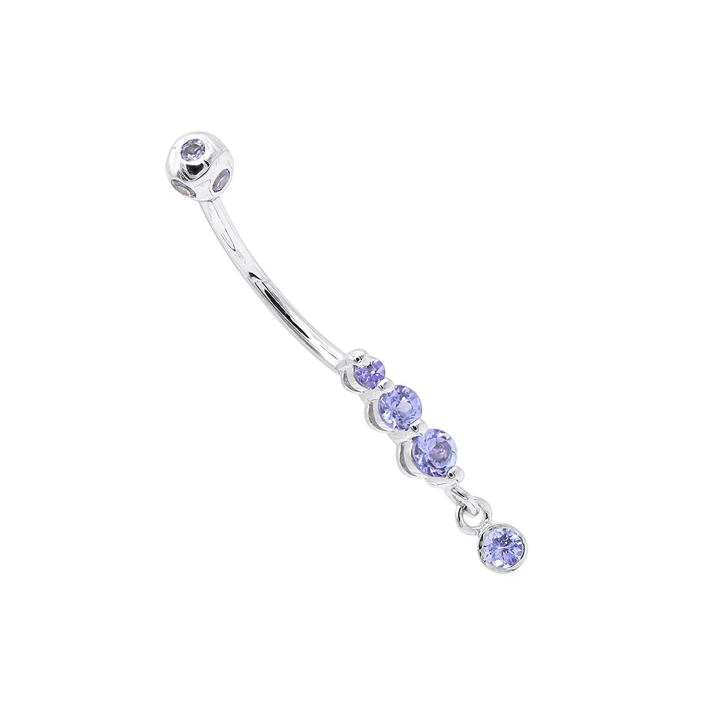 Gemstone Body Jewelry 14K White Gold Dangling Belly Button Ring 0.4ct Tanzanites 3 Gemstone Body Jewelry 14K White Gold Dangling Belly Button Ring 0.4ct Tanzanites