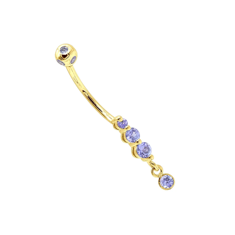 Gemstone Body Jewelry 14K White Gold Dangling Belly Button Ring 0.4ct Tanzanites 4 Gemstone Body Jewelry 14K White Gold Dangling Belly Button Ring 0.4ct Tanzanites - Image 2