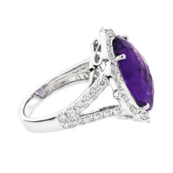 14K White Gold Diamond Purple Amethyst Cocktail Ring 0.9 Ct -H'Hen Sale Store gemstone cocktail rings 14k white gold diamond purple amethyst ring 075ct backwh