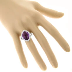 14K White Gold Diamond Purple Amethyst Cocktail Ring 0.9 Ct -H'Hen Sale Store gemstone cocktail rings 14k white gold diamond purple amethyst ring 075ct bodwh