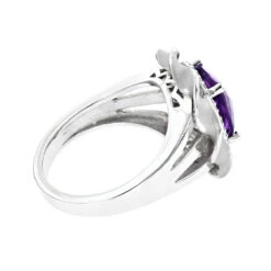 14K White Gold Amethyst Diamond Flower Ring 0.13ct -H'Hen Sale Store gemstone jewelry amethyst diamond ring 013ct 14k gold p 49985 backwh
