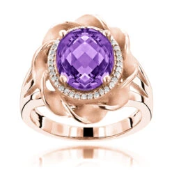 14K White Gold Amethyst Diamond Flower Ring 0.13ct -H'Hen Sale Store gemstone jewelry amethyst diamond ring 013ct 14k gold p 49985 ro