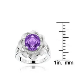 14K White Gold Amethyst Diamond Flower Ring 0.13ct -H'Hen Sale Store gemstone jewelry amethyst diamond ring 013ct 14k gold p 49985 rulerwh