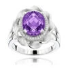 14K White Gold Amethyst Diamond Flower Ring 0.13ct