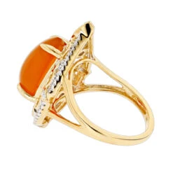 14K Yellow Gold Orange Aventurine Diamond Ring 5ct -H'Hen Sale Store gemstone jewelry orange aventurine diamond ring 5ct 14k backye