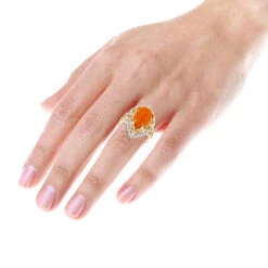 14K Yellow Gold Orange Aventurine Diamond Ring 5ct -H'Hen Sale Store gemstone jewelry orange aventurine diamond ring 5ct 14k bodye