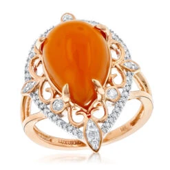 14K Yellow Gold Orange Aventurine Diamond Ring 5ct -H'Hen Sale Store gemstone jewelry orange aventurine diamond ring 5ct 14k ro