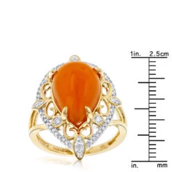 14K Yellow Gold Orange Aventurine Diamond Ring 5ct -H'Hen Sale Store gemstone jewelry orange aventurine diamond ring 5ct 14k rulerye