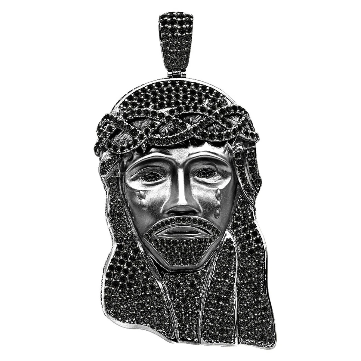 Genuine Black Diamond Jesus Pendant Sterling Silver Jesus Head Piece 12ct 3 Genuine Black Diamond Jesus Pendant Sterling Silver Jesus Head Piece 12ct