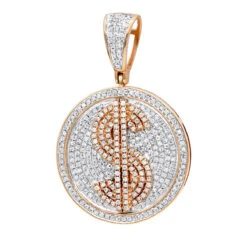Genuine Diamond 10K Yellow Gold Dollar Sign Pendant For Men 1.65ct Medallion -H'Hen Sale Store genuine diamond real 10k gold dollar sign pendant for men 1 65ct medallion ro