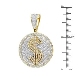 Genuine Diamond 10K Yellow Gold Dollar Sign Pendant For Men 1.65ct Medallion -H'Hen Sale Store genuine diamond real 10k gold dollar sign pendant for men 1 65ct medallion rulerye