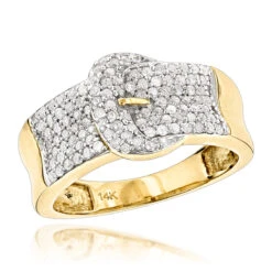 14K Yellow Gold Buckle Ring With Diamonds 0.8ct For Women