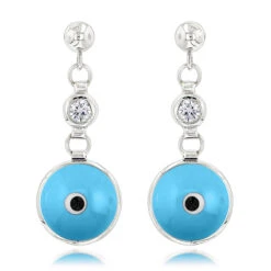 Good Luck Charms 14K White Gold Diamond Evil Eye Earrings 0.20ct 3/8 In (10mm) Blue
