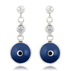 Good Luck Charms Diamond Evil Eye Earrings 0.20ct 3/8in (10mm) 14K White Gold