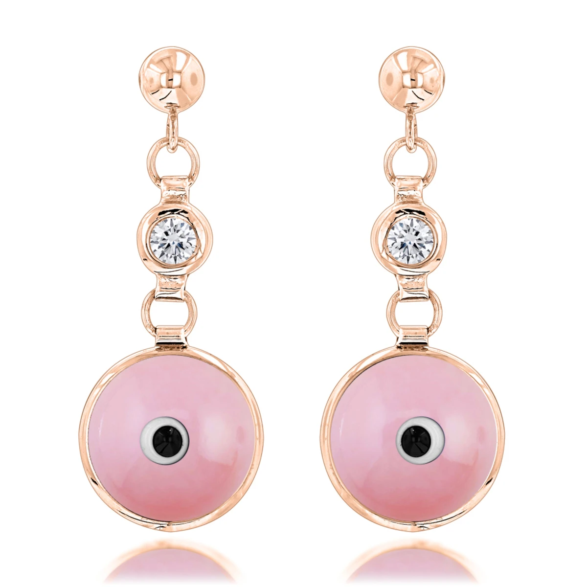 Good Luck Charms 14K White Gold Diamond Pink Evil Eye Earrings 0.20ct 3/8 In (10mm) 5 Good Luck Charms 14K White Gold Diamond Pink Evil Eye Earrings 0.20ct 3/8 In (10mm) - Image 3