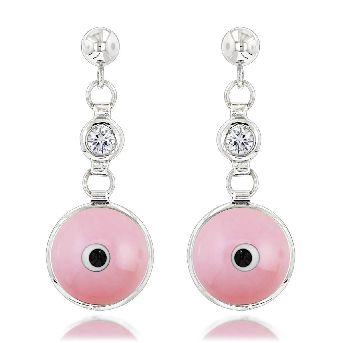 Good Luck Charms 14K White Gold Diamond Pink Evil Eye Earrings 0.20ct 3/8 In (10mm) 3 Good Luck Charms 14K White Gold Diamond Pink Evil Eye Earrings 0.20ct 3/8 In (10mm)