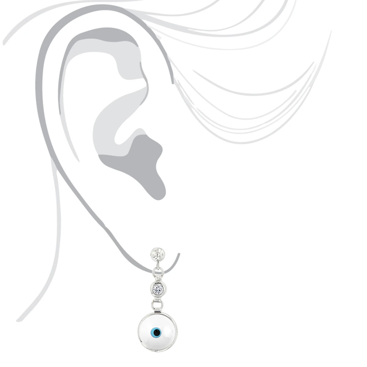 14K White Gold Diamond White Evil Eye Earrings 0.20ct Good Luck Charms 7 14K White Gold Diamond White Evil Eye Earrings 0.20ct Good Luck Charms - Image 5