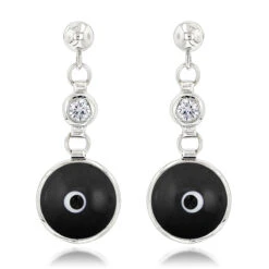 Good Luck Charms 3/8in (10mm) 14K White Gold 0.20ct Diamond Evil Eye Earrings Black