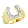 Good Luck Men's 14K Yellow Gold Nugget Horseshoe Diamond Ring 0.5ct By Luxurman -H'Hen Sale Store good luck mens 14k gold nugget horseshoe diamond ring 05ct by luxurman mainye