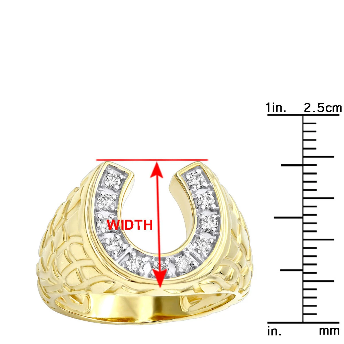 Good Luck Men's 14K Yellow Gold Nugget Horseshoe Diamond Ring 0.5ct By Luxurman 13 Good Luck Men's 14K Yellow Gold Nugget Horseshoe Diamond Ring 0.5ct By Luxurman - Image 11