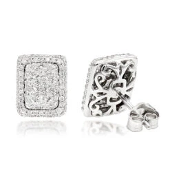 Halo 3 Carat Look Cluster Diamond Stud Earrings 1ct By Luxurman