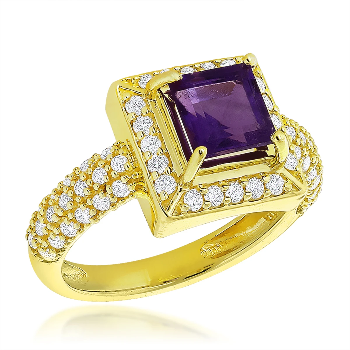 Halo Amethyst Diamond Engagement Ring 0.68ct 14K Yellow Gold Gemstone Ring 3 Halo Amethyst Diamond Engagement Ring 0.68ct 14K Yellow Gold Gemstone Ring