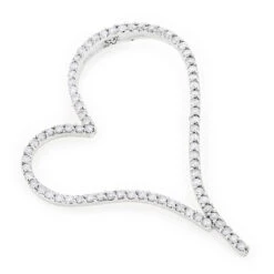 Large 14K White Gold Diamond Heart Pendant For Women Open Heart Design 2.47ct