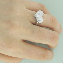 14K White Gold Diamond Heart Ring For Women 0.43ct -H'Hen Sale Store heart rings 14k gold designer diamond heart ring 043ct p 6510bod