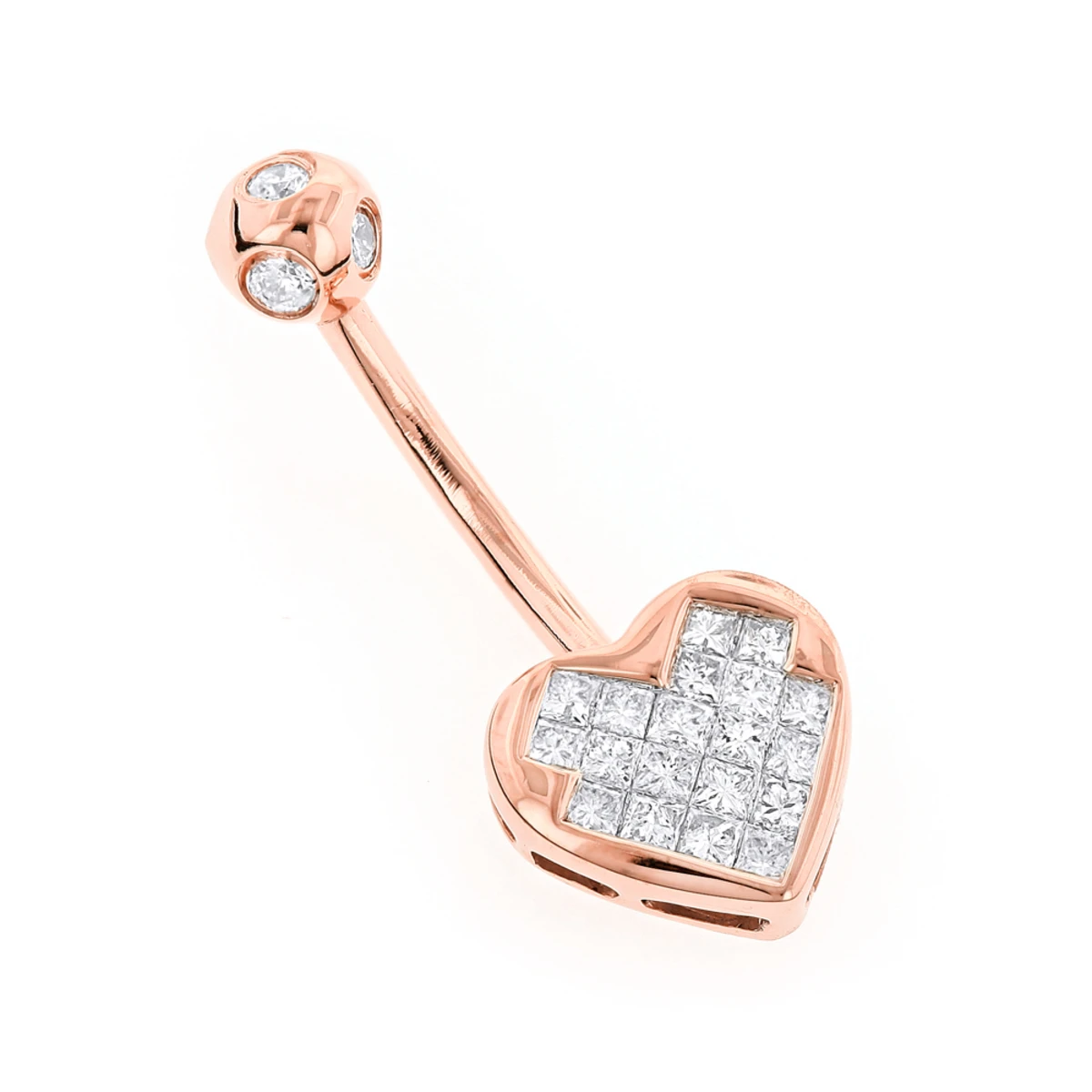 Heart Shaped 14K Yellow Gold Diamond Belly Button Ring 0.66ct 5 Heart Shaped 14K Yellow Gold Diamond Belly Button Ring 0.66ct - Image 3