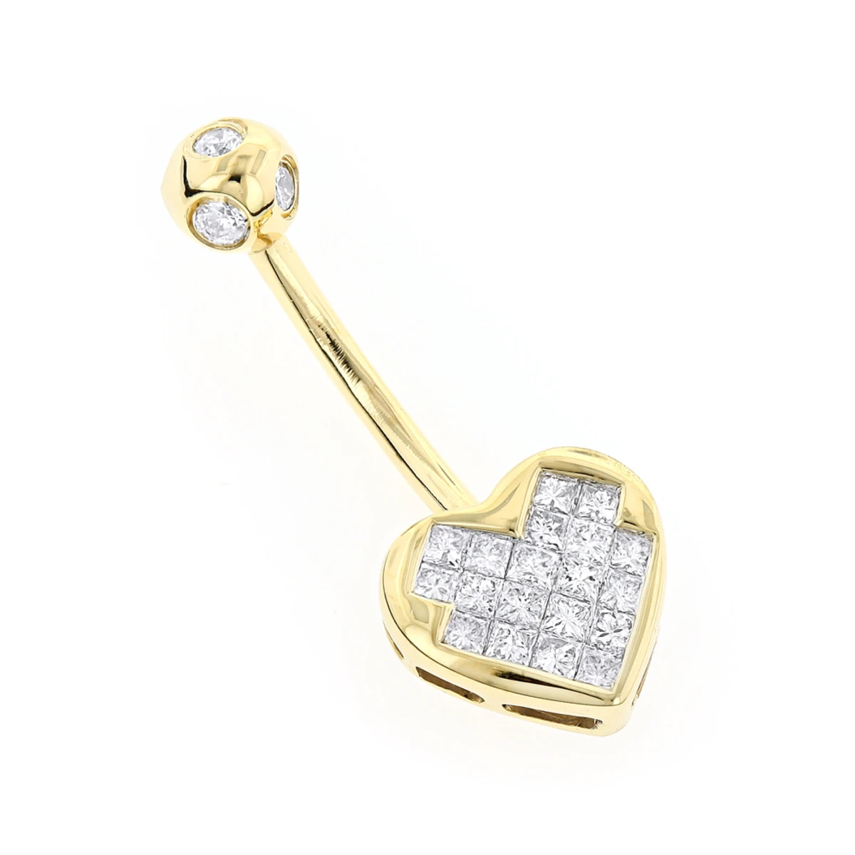 Heart Shaped 14K Yellow Gold Diamond Belly Button Ring 0.66ct 3 Heart Shaped 14K Yellow Gold Diamond Belly Button Ring 0.66ct
