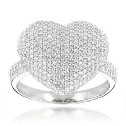 14K White Gold Diamond Heart Shaped Ring 1.15ct
