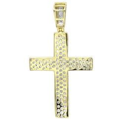 Hip Hop 10K Yellow Gold Large Diamond Double Cross Pendant For Men 0.4ct -H'Hen Sale Store hip hop jewelry 10k gold large diamond double cross pendant for men 0 4ct backye