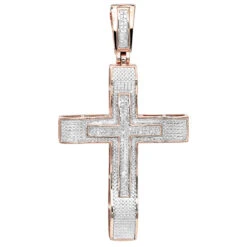 Hip Hop 10K Yellow Gold Large Diamond Double Cross Pendant For Men 0.4ct -H'Hen Sale Store hip hop jewelry 10k gold large diamond double cross pendant for men 0 4ct ro
