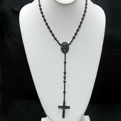 Hip Hop Black Diamond Rosary Chain Necklace 4 Hip Hop Black Diamond Rosary Chain Necklace - Image 2