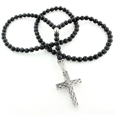 Hip Hop Disco Ball Diamond Cross Rosary Necklace 1.75ct 4 Hip Hop Disco Ball Diamond Cross Rosary Necklace 1.75ct - Image 2