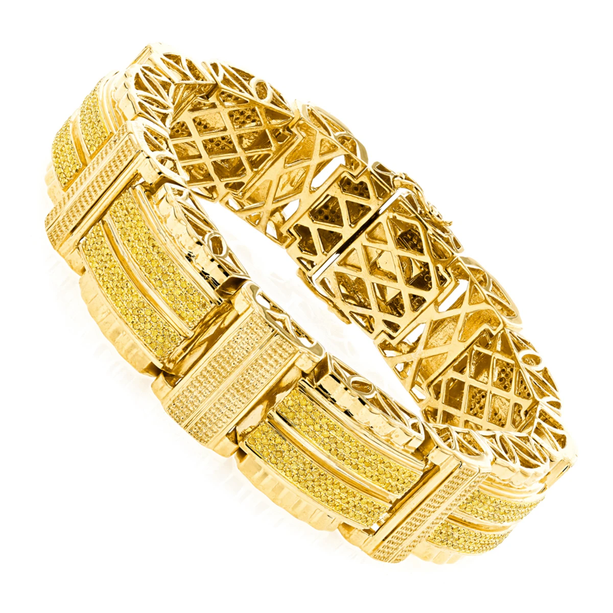 Hip Hop Men's Yellow Diamond Bracelet In Sterling Silver & Gold Plated 3 Hip Hop Men's Yellow Diamond Bracelet In Sterling Silver & Gold Plated