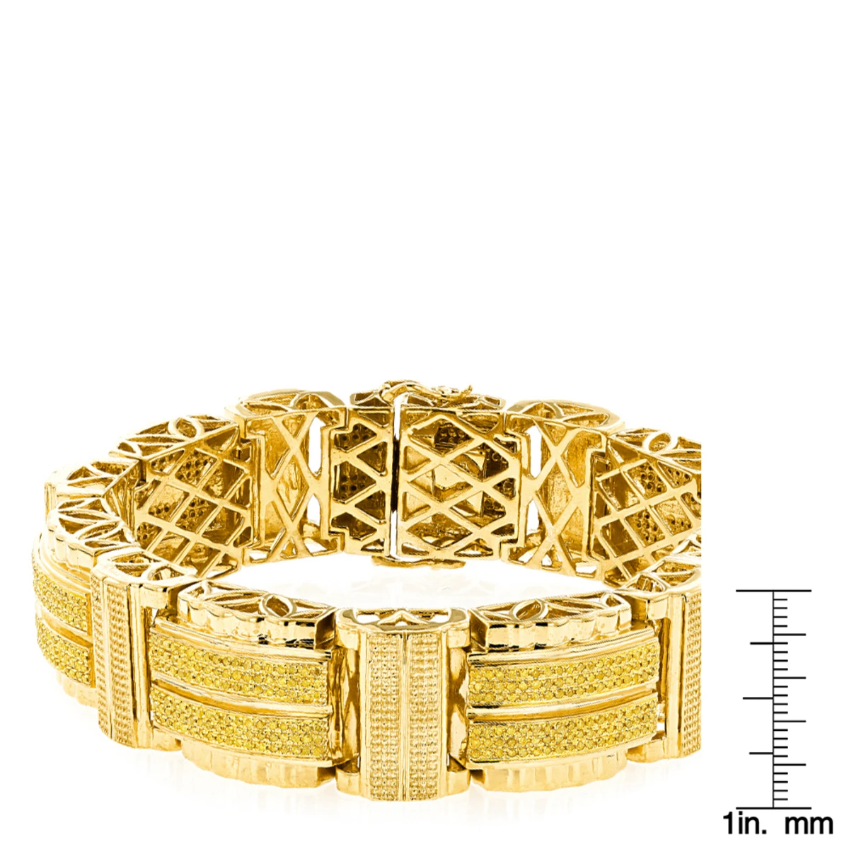 Hip Hop Men's Yellow Diamond Bracelet In Sterling Silver & Gold Plated 6 Hip Hop Men's Yellow Diamond Bracelet In Sterling Silver & Gold Plated - Image 4