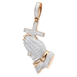 Hip Hop 10K Yellow Gold Praying Hands And Cross Diamond Pendant For Men 10 Hip Hop 10K Yellow Gold Praying Hands And Cross Diamond Pendant For Men -H'Hen Sale Store hip hop jewelry praying hands and cross diamond pendant for men 10k gold ro
