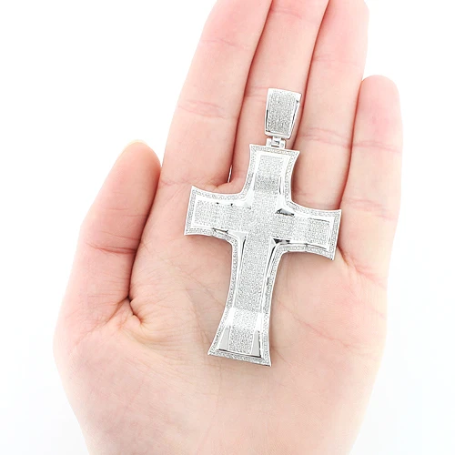 Hip Hop Silver Men's Diamond Cross Pendant 2ct Large 5 Hip Hop Silver Men's Diamond Cross Pendant 2ct Large - Image 3