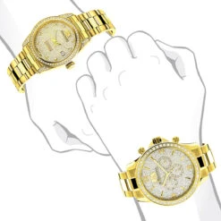 His And Hers Yellow Gold Plated Luxurman Diamond Watch Set 3.5ct -H'Hen Sale Store his and hers watches yellow gold plated luxurman diamond watch set 35ct 3