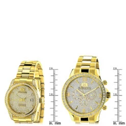 His And Hers Yellow Gold Plated Luxurman Diamond Watch Set 3.5ct -H'Hen Sale Store his and hers watches yellow gold plated luxurman diamond watch set 35ct ruler