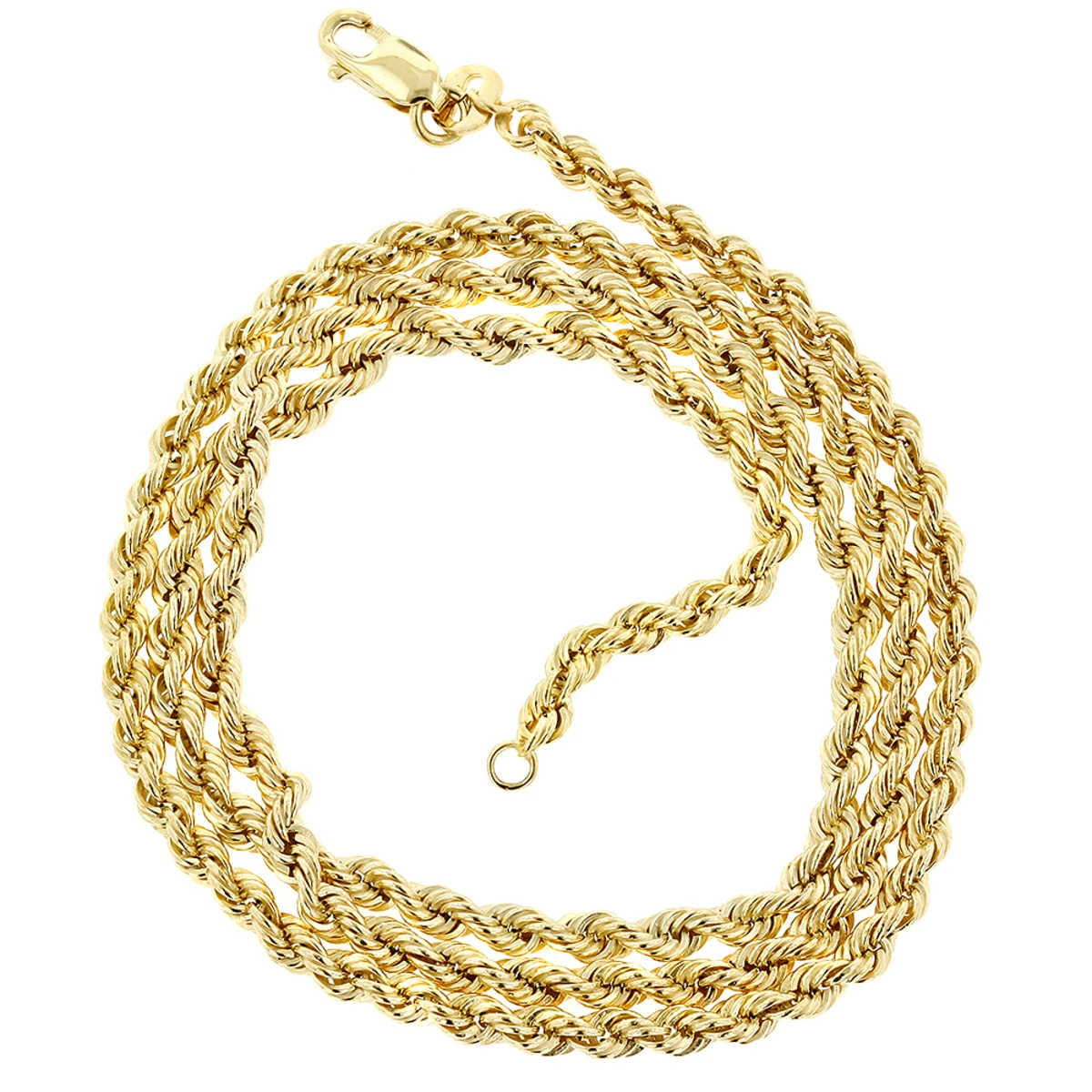Men's Hollow 10K Yellow Gold Rope Chain Necklace With Lobster-Claw Clasp 2.7mm 3 Men's Hollow 10K Yellow Gold Rope Chain Necklace With Lobster-Claw Clasp 2.7mm