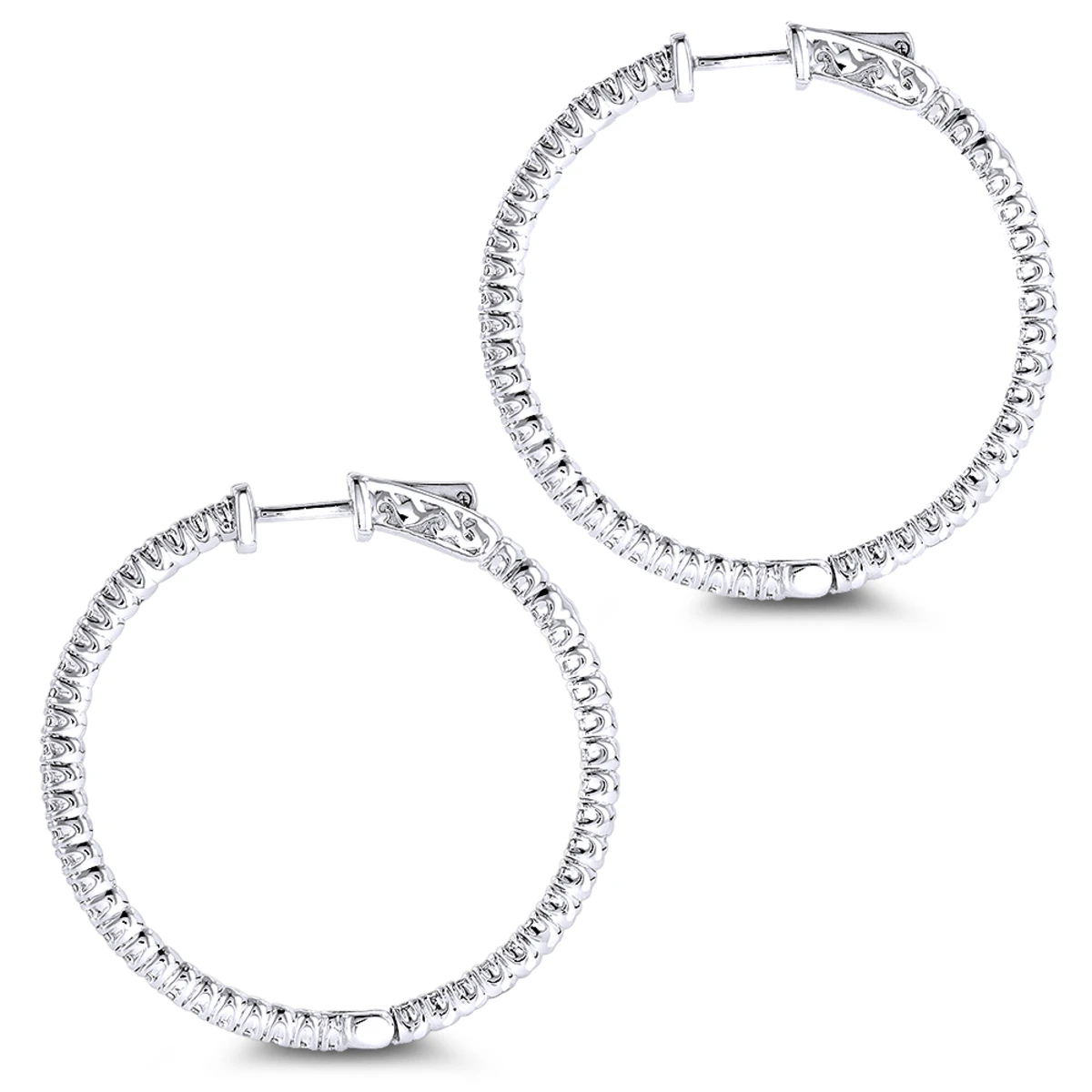 1.5in 14K White Gold Diamond Hoop Earrings Inside Out 1ct By Luxurman 6 1.5in 14K White Gold Diamond Hoop Earrings Inside Out 1ct By Luxurman - Image 4